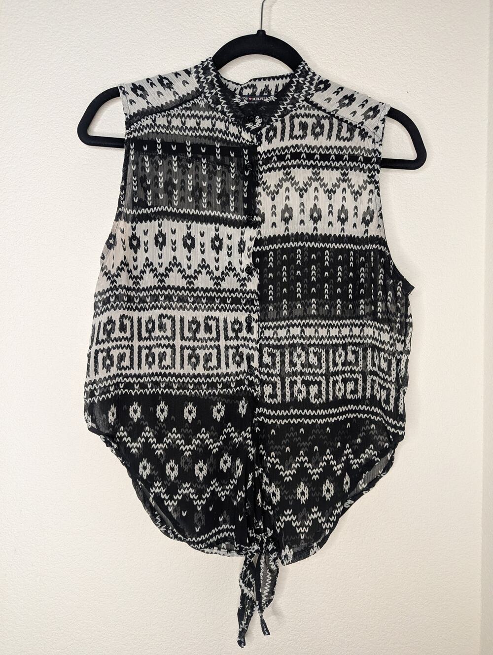 Brandy Melville Semi Sheer Front Tie Tank OS Geometric Aztec Minimalist Boho